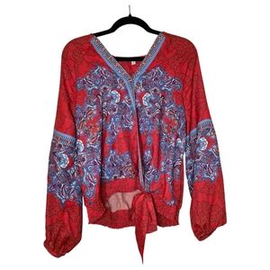REBA Red Paisley Wrap Top - Size Medium